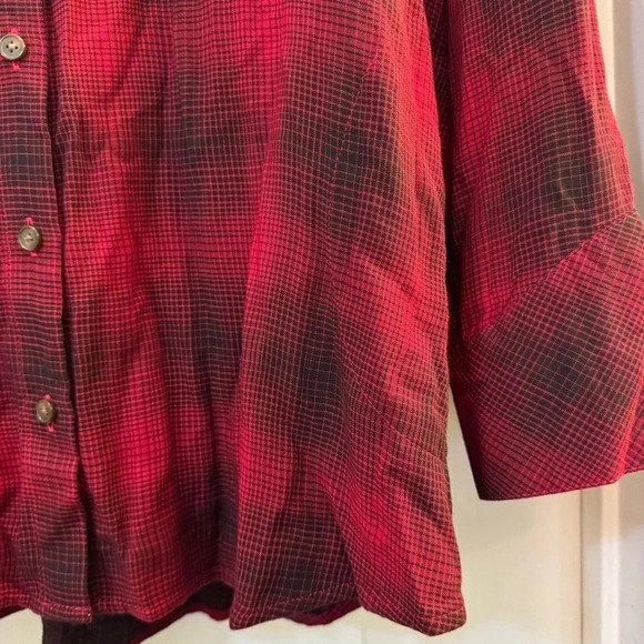 J Jill Plaid Button Front Tunic Top Red Long Sleeve Spread Collar - Picture 3 of 6